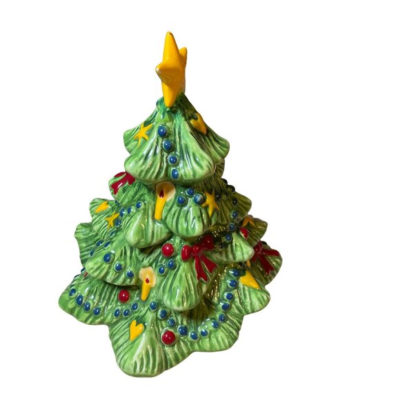 Ceramic Christmas Tree Hearts Candles Bows and Star top 7 Inch - Picture 4 of 10